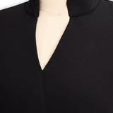 Nora | Abito nero raffinato con cintura e colletto alla mandarino