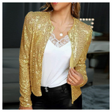 Blazer autunnale con cerniera e paillettes da donna | Corto