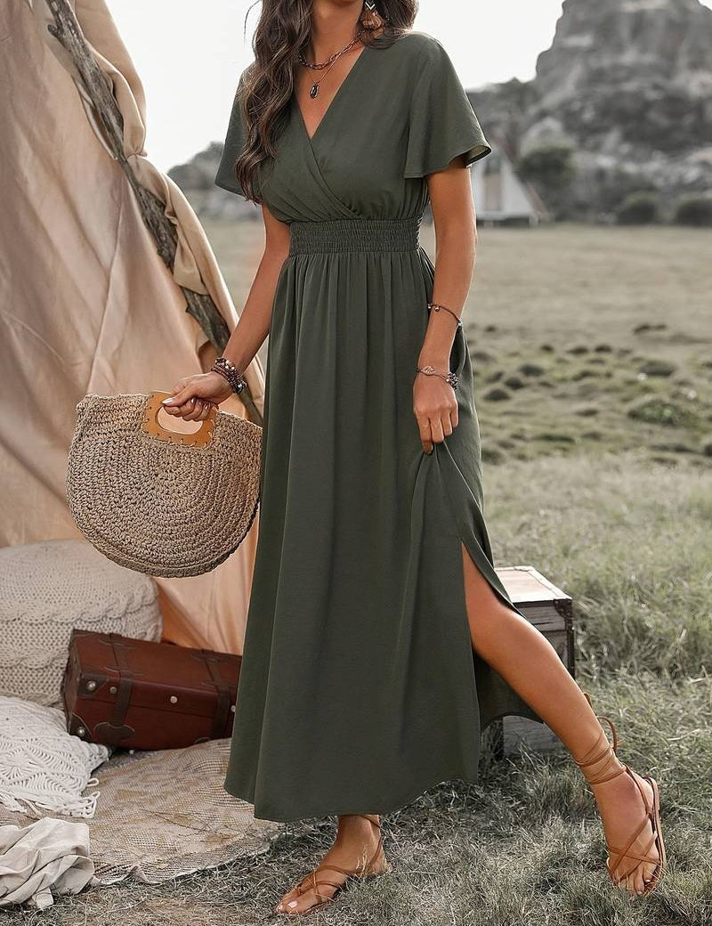 HEATHER | Elegante abito autunnale Boho lungo con scollo a V