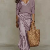 Elena | Abito Midi Satinato con Maglione Incluso