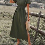 HEATHER | Elegante abito autunnale Boho lungo con scollo a V