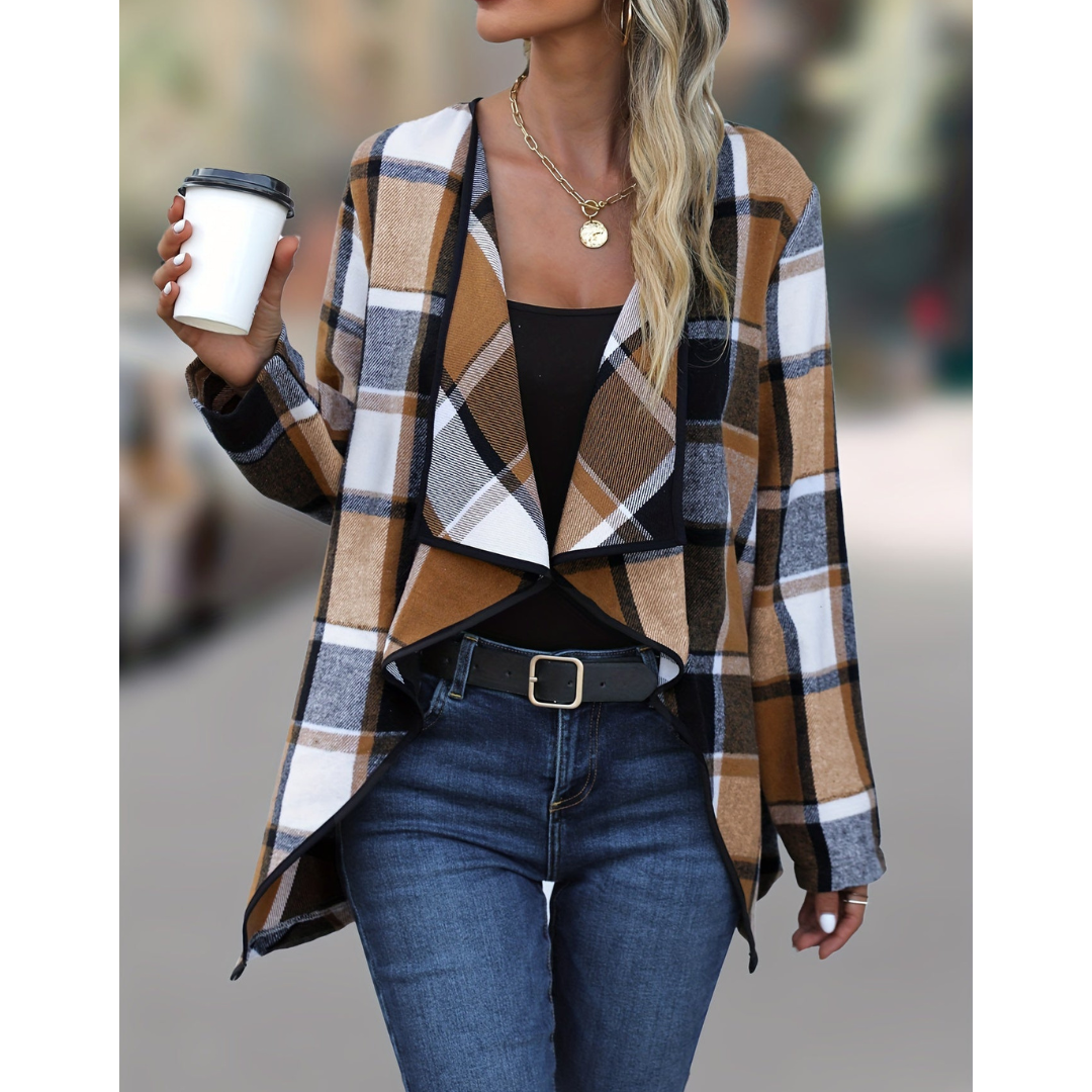 Blazer autunnale a maniche lunghe a quadri da donna | Elegante