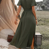 HEATHER | Elegante abito autunnale Boho lungo con scollo a V