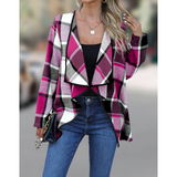 Blazer autunnale a maniche lunghe a quadri da donna | Elegante