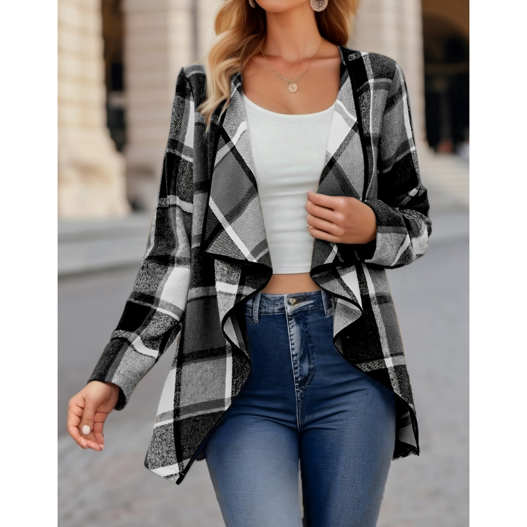 Blazer autunnale a maniche lunghe a quadri da donna | Elegante