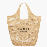 Borsa da spiaggia elegante da donna in paglia fatta a mano, design boho