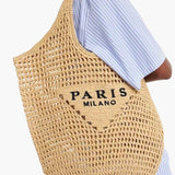 Borsa da spiaggia elegante da donna in paglia fatta a mano, design boho