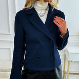 Cappotto Donna Slim Fit Autunnale Maniche Lunghe Blu Scuro