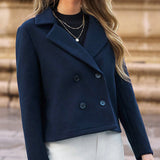 Cappotto Donna Slim Fit Autunnale Maniche Lunghe Blu Scuro