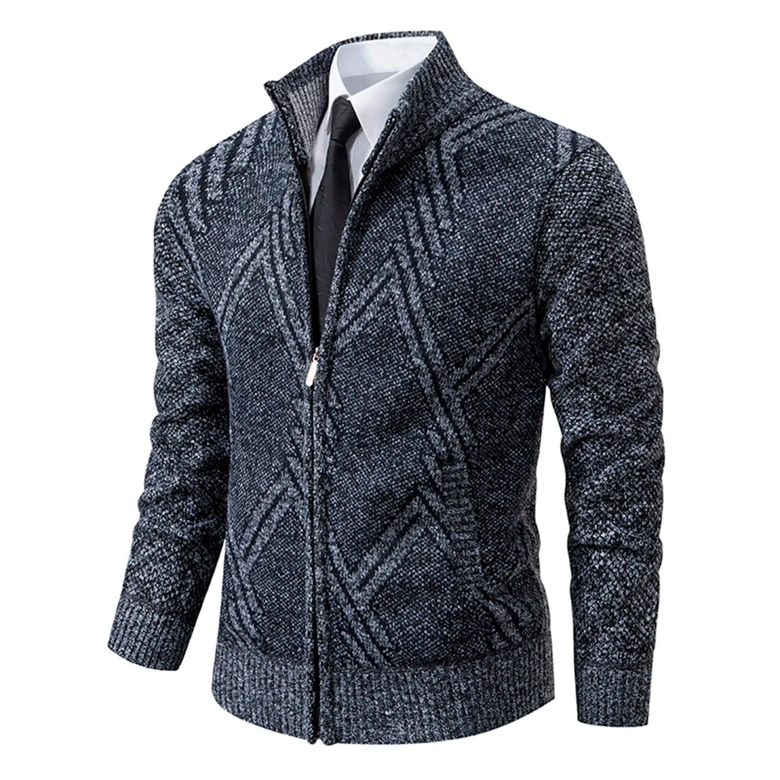 Cardigan lavorato a maglia da uomo - Misto lana - Collo alto con cerniera - Vestibilità su misura - Polsini a coste - Perfetto per l'autunno