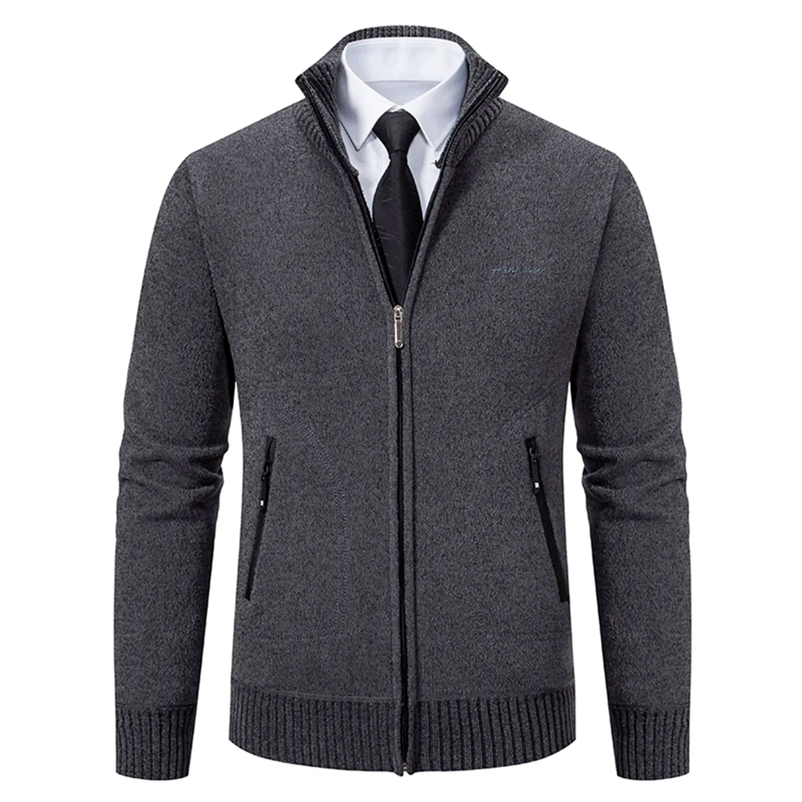 Cardigan lavorato a maglia da uomo - Misto lana - Collo alto con cerniera - Vestibilità su misura - Polsini a coste - Perfetto per l'autunno