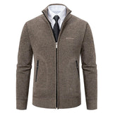 Cardigan lavorato a maglia da uomo - Misto lana - Collo alto con cerniera - Vestibilità su misura - Polsini a coste - Perfetto per l'autunno