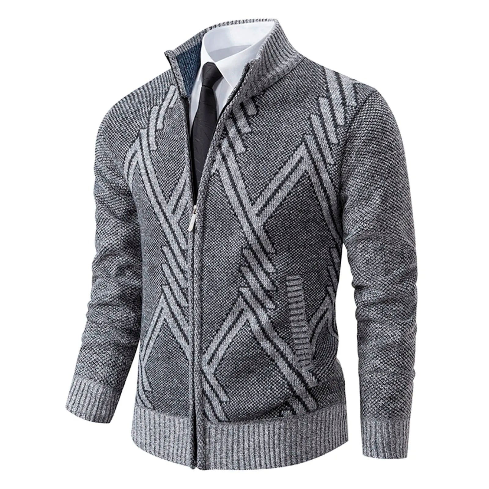 Cardigan lavorato a maglia da uomo - Misto lana - Collo alto con cerniera - Vestibilità su misura - Polsini a coste - Perfetto per l'autunno