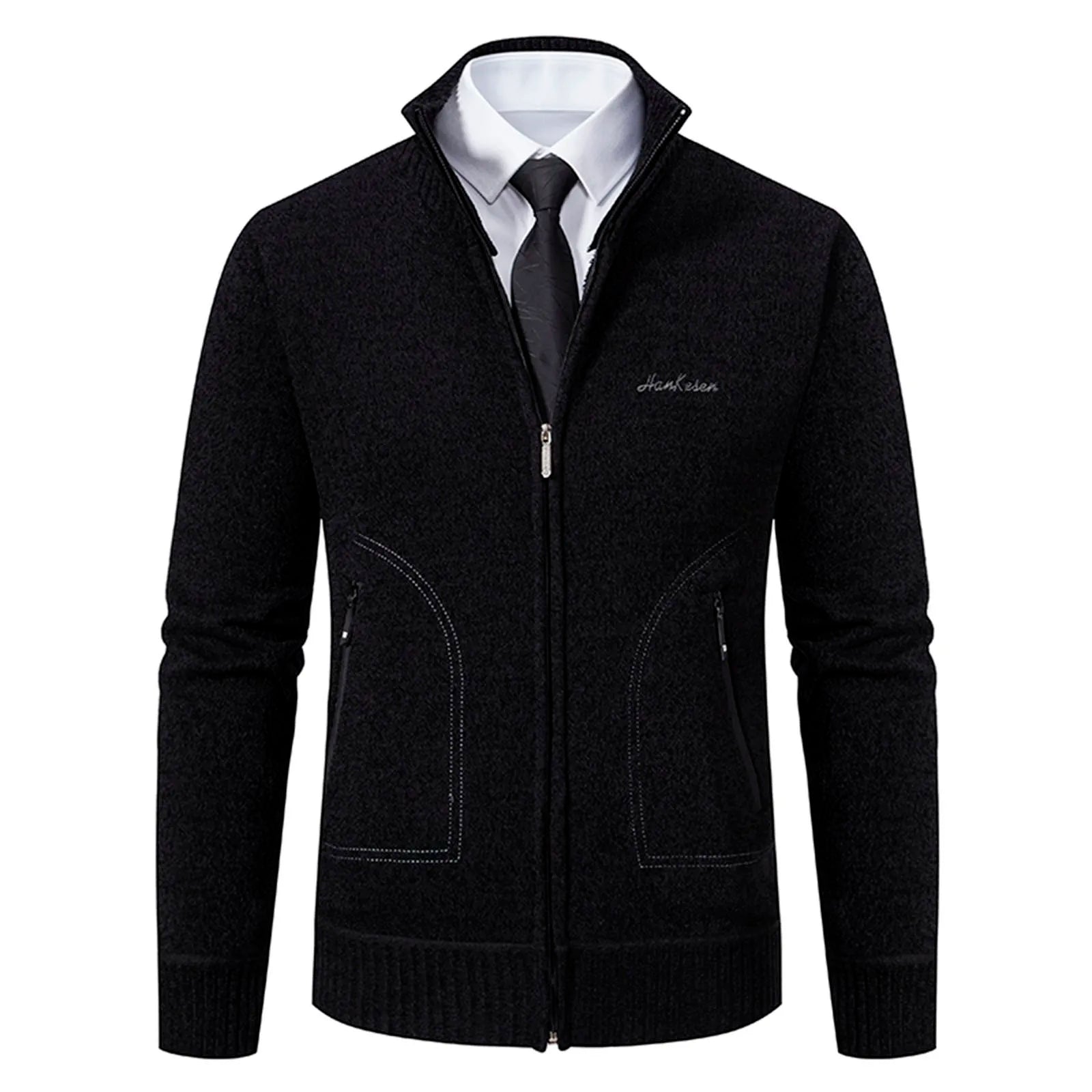Cardigan lavorato a maglia da uomo - Misto lana - Collo alto con cerniera - Vestibilità su misura - Polsini a coste - Perfetto per l'autunno