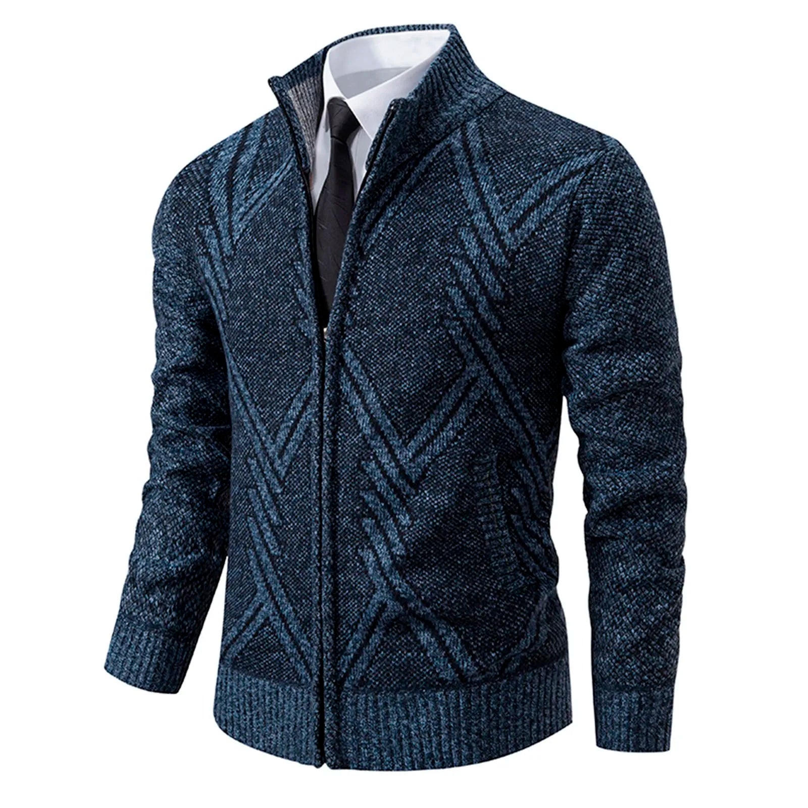 Cardigan lavorato a maglia da uomo - Misto lana - Collo alto con cerniera - Vestibilità su misura - Polsini a coste - Perfetto per l'autunno