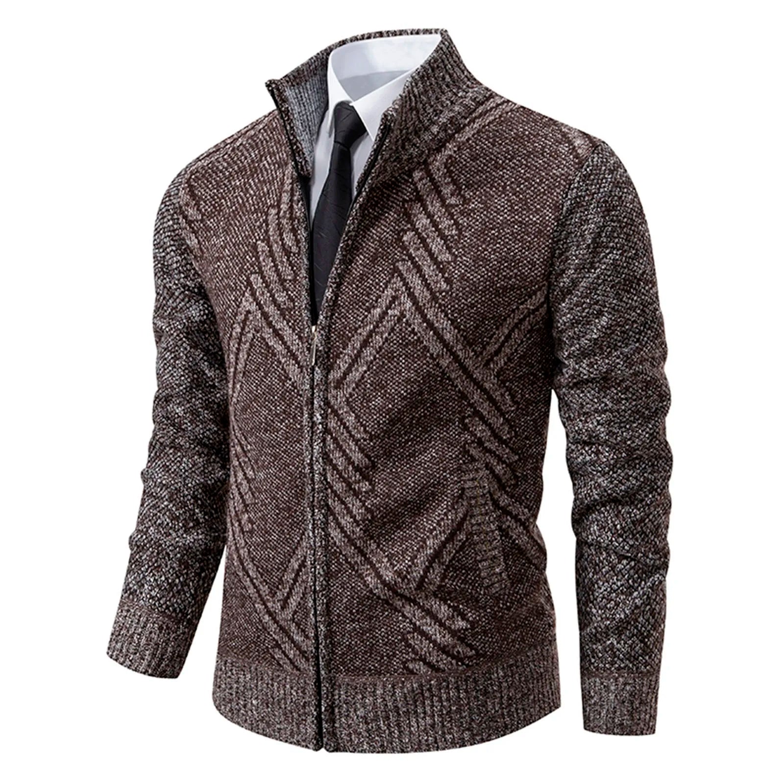 Cardigan lavorato a maglia da uomo - Misto lana - Collo alto con cerniera - Vestibilità su misura - Polsini a coste - Perfetto per l'autunno