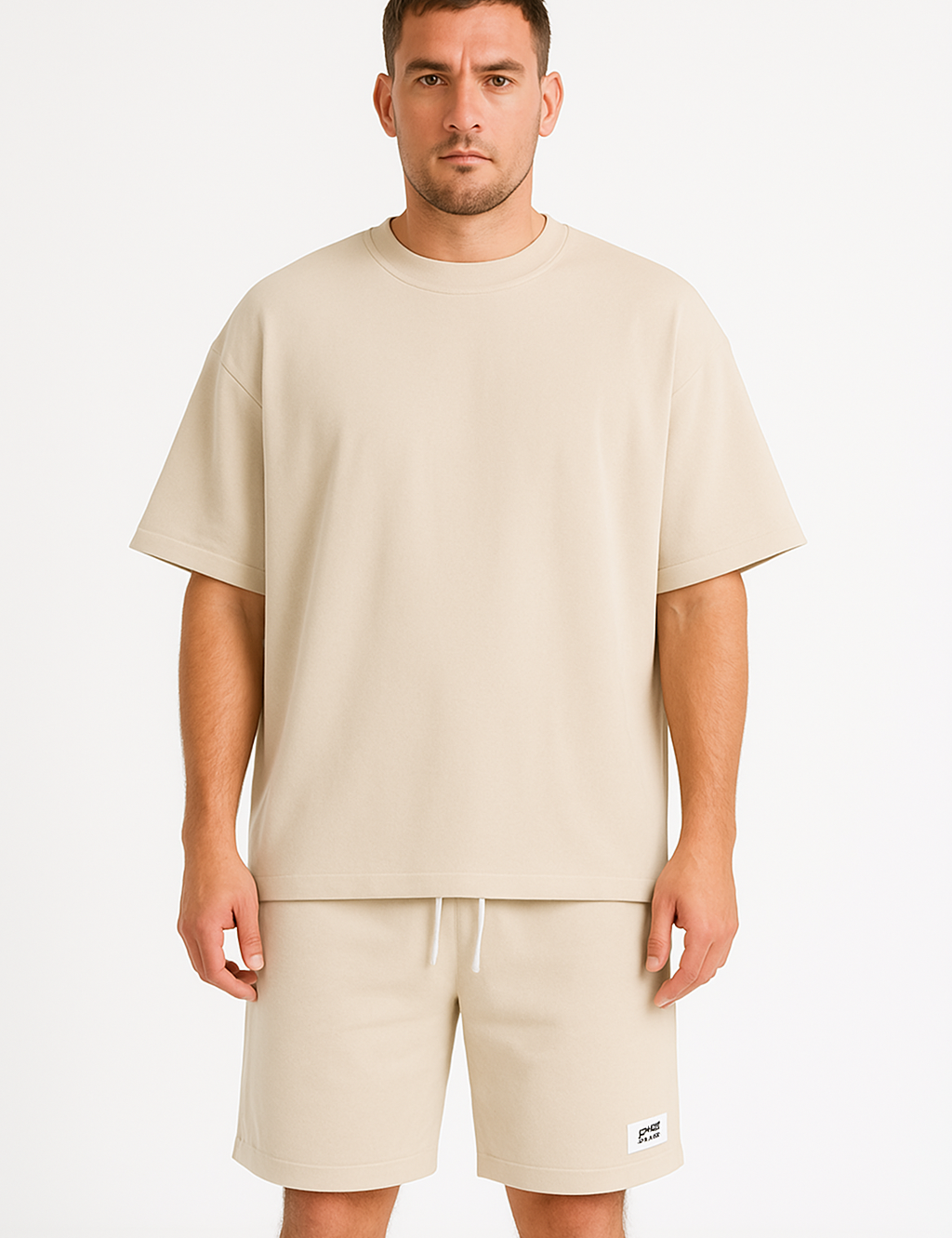 UOMINI - Set Estivo Sportivo - Fit Rilassato - Manica Corta - Pantaloncini con Coulisse - Cotone Traspirante