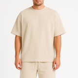 UOMINI - Set Estivo Sportivo - Fit Rilassato - Manica Corta - Pantaloncini con Coulisse - Cotone Traspirante