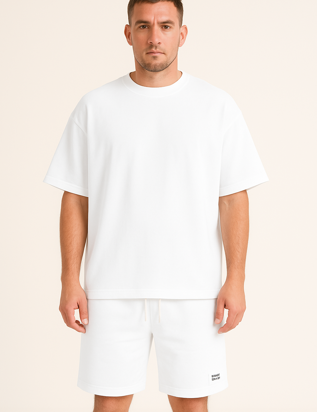 UOMINI - Set Estivo Sportivo - Fit Rilassato - Manica Corta - Pantaloncini con Coulisse - Cotone Traspirante