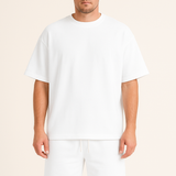 UOMINI - Set Estivo Sportivo - Fit Rilassato - Manica Corta - Pantaloncini con Coulisse - Cotone Traspirante