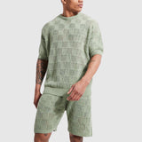 Set estivo da uomo - Maglia traspirante a maniche corte - Top e shorts - Texture geometrica casual