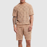 Set estivo da uomo - Maglia traspirante a maniche corte - Top e shorts - Texture geometrica casual