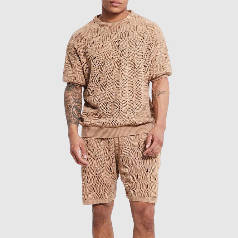Set estivo da uomo - Maglia traspirante a maniche corte - Top e shorts - Texture geometrica casual
