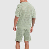 Set estivo da uomo - Maglia traspirante a maniche corte - Top e shorts - Texture geometrica casual