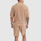 Set estivo da uomo - Maglia traspirante a maniche corte - Top e shorts - Texture geometrica casual