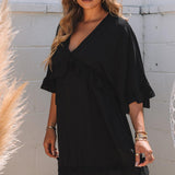 Elegante mini abito babydoll estivo nero con scollo a V