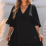 Elegante mini abito babydoll estivo nero con scollo a V