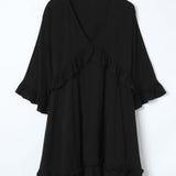 Elegante mini abito babydoll estivo nero con scollo a V