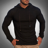 Felpa con cappuccio slim fit da uomo - Maglia a coste autunnale - Manica lunga - Coulisse regolabile
