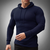 Felpa con cappuccio slim fit da uomo - Maglia a coste autunnale - Manica lunga - Coulisse regolabile