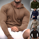 Felpa con cappuccio slim fit da uomo - Maglia a coste autunnale - Manica lunga - Coulisse regolabile