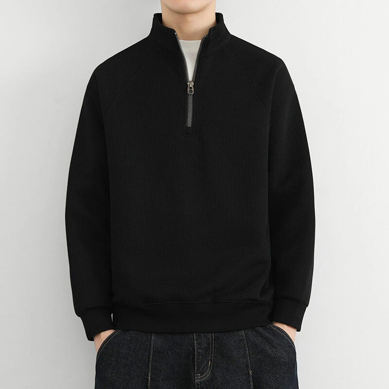 Felpa da uomo con mezza zip – Maglia a coste autunnale – Vestibilità comoda – Pullover casual con collo alto
