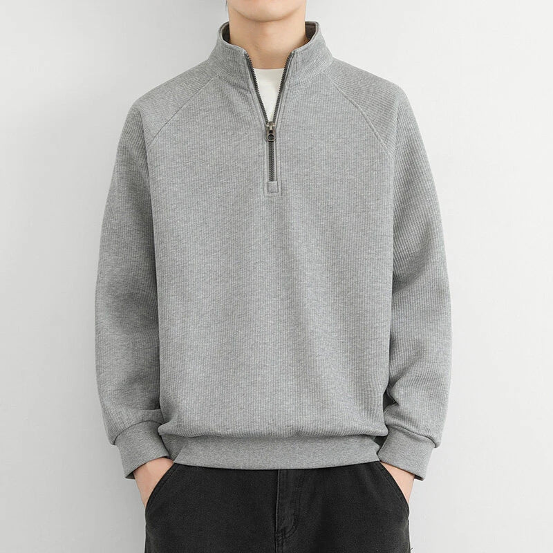 Felpa da uomo con mezza zip – Maglia a coste autunnale – Vestibilità comoda – Pullover casual con collo alto