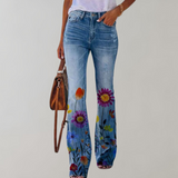 Jeans a Zampa per Donna con Stampe di Fiori e Farfalle – Ideali e Comodi per l'Autunno