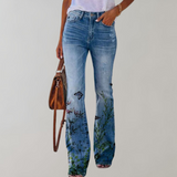 Jeans a Zampa per Donna con Stampe di Fiori e Farfalle – Ideali e Comodi per l'Autunno