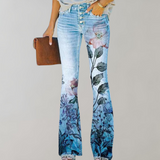 Jeans a Zampa per Donna con Stampe di Fiori e Farfalle – Ideali e Comodi per l'Autunno