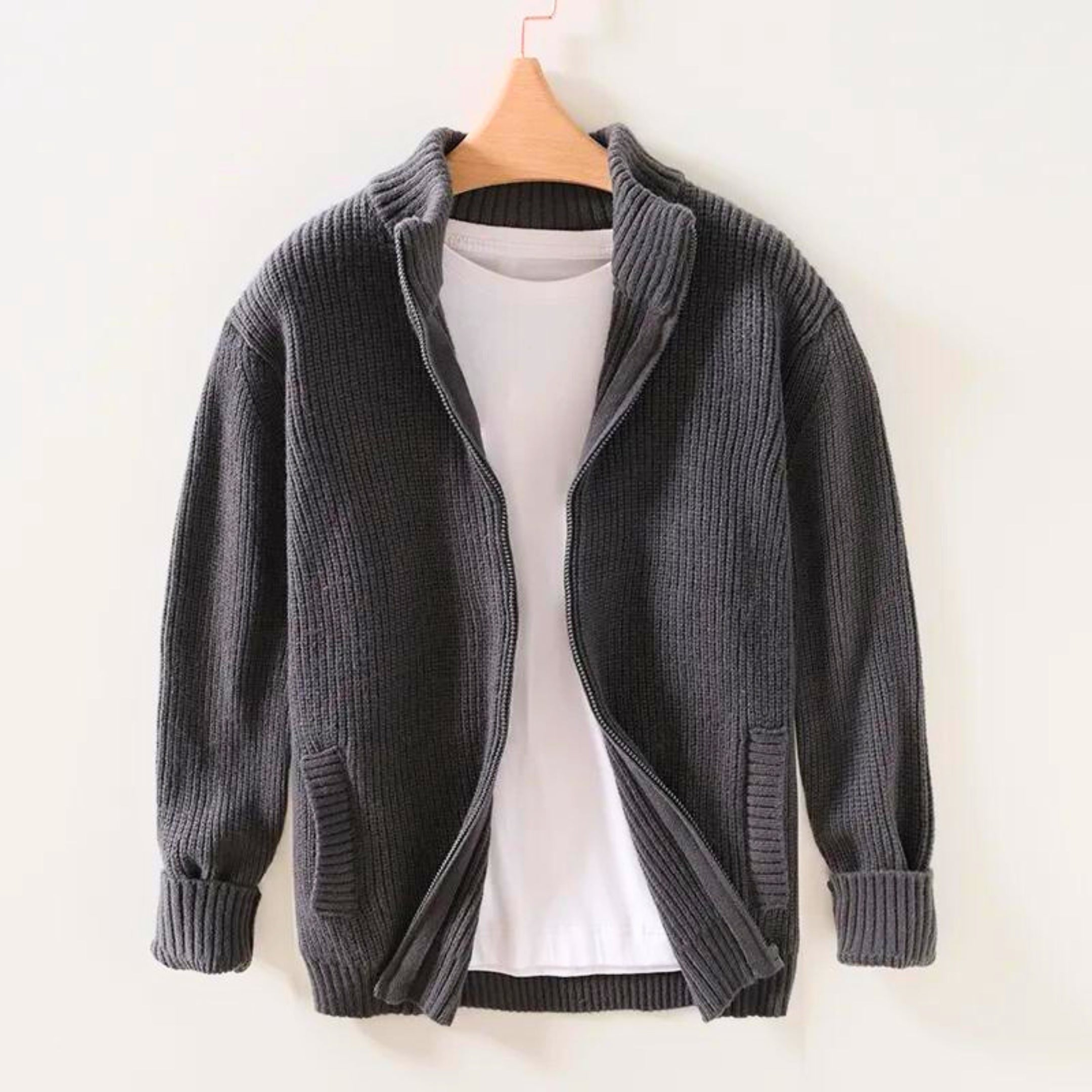 Marco | Giacca maglione in maglia leggera con zip da uomo per l'autunno