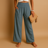 Loïs | Pantaloni Autunnali in Lino Eleganti con Vita Elastica Confortevole per Dame