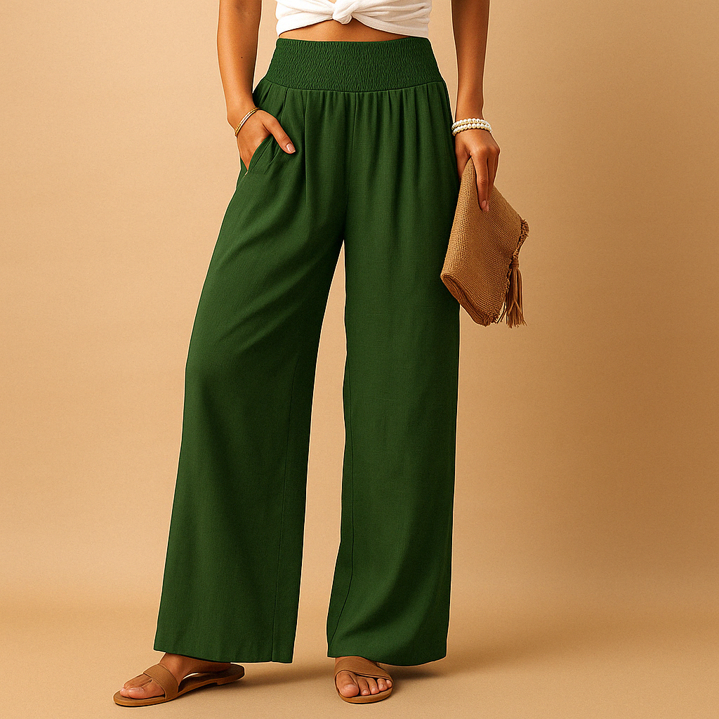 Loïs | Pantaloni Autunnali in Lino Eleganti con Vita Elastica Confortevole per Dame