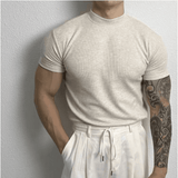 Maglia aderente a coste da uomo - Manica corta - Collo alto - Tessuto elasticizzato traspirante