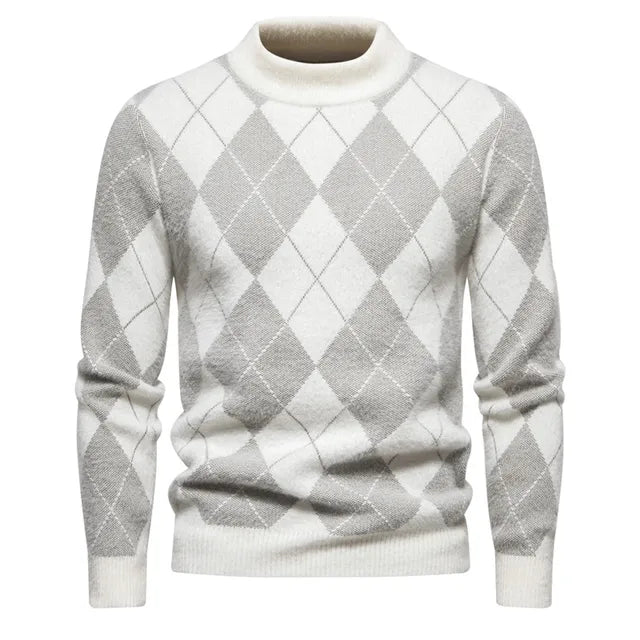 Maglione Argyle invernale da uomo - Girocollo - Lavorato a maglia - Manica lunga - Motivo classico