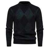 Maglione Argyle invernale da uomo - Girocollo - Lavorato a maglia - Manica lunga - Motivo classico