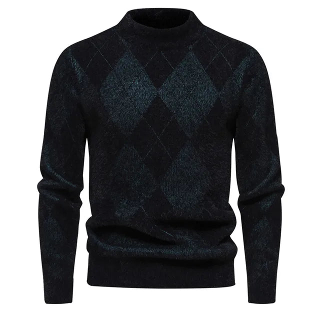Maglione Argyle invernale da uomo - Girocollo - Lavorato a maglia - Manica lunga - Motivo classico