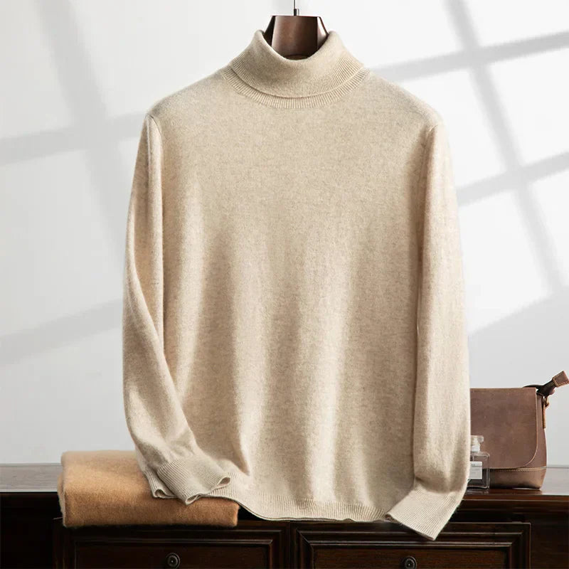 Maglione a collo alto invernale da uomo – Cashmere – Vestibilità comoda – Maglia a coste – Lunghezza intera
