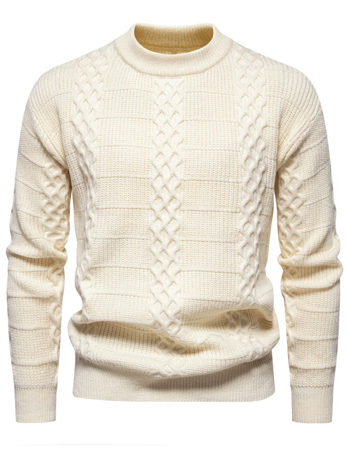 Maglione a trecce da uomo - Caldo misto lana invernale - Vestibilità regolare - Girocollo - Abbigliamento casual invernale