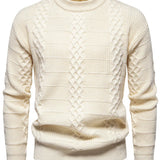 Maglione a trecce da uomo - Caldo misto lana invernale - Vestibilità regolare - Girocollo - Abbigliamento casual invernale